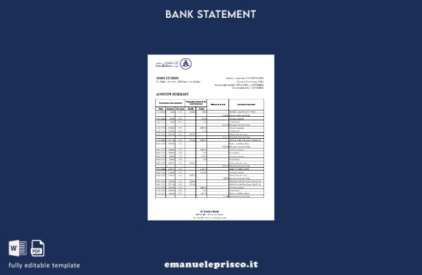 modello Excel di estratto conto bancario Sudan Al Neelen in stile verificato